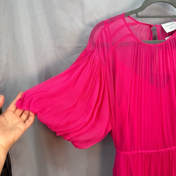 Massimo Dutti Hot Pink Gathered Maxi Dress Puff Sleeves Size Small NWT - Picture 8 of 10